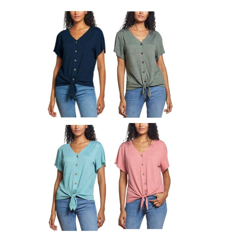 NWT Womens Weatherproof Vintage Tie-Front Blouse In Colors Size S M L XL 2XL $45